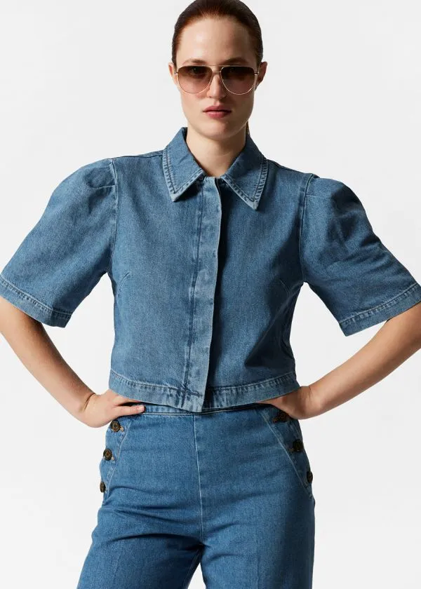 and Other Stories PuffSleeve Denim Blouse Blue Women Blouses and Shirts