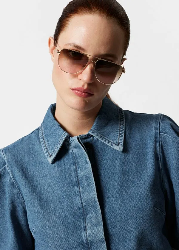 and Other Stories PuffSleeve Denim Blouse Blue Women Blouses and Shirts