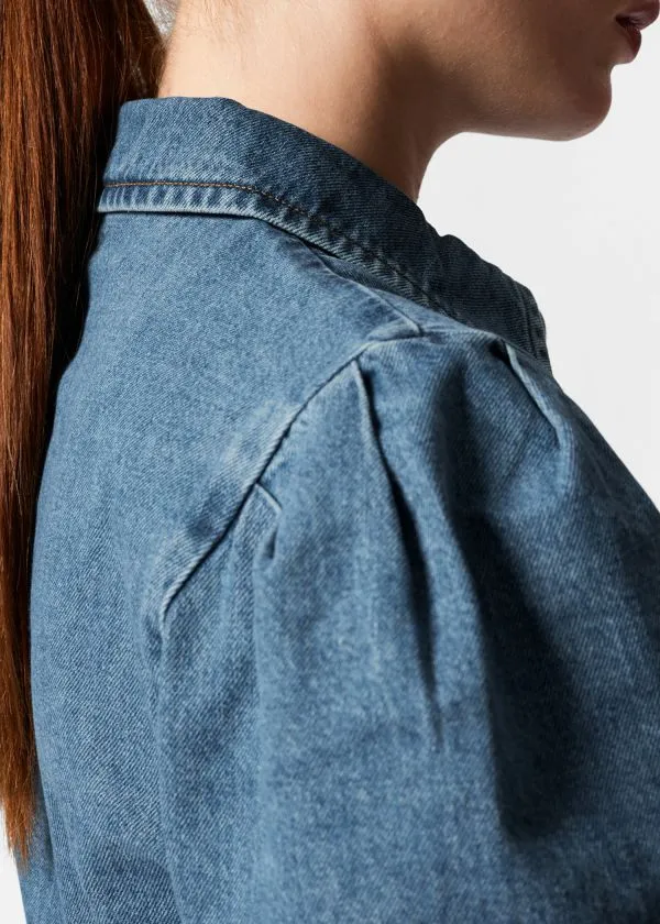 and Other Stories PuffSleeve Denim Blouse Blue Women Blouses and Shirts