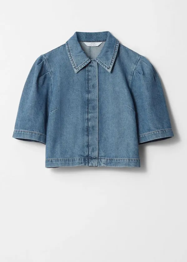 and Other Stories PuffSleeve Denim Blouse Blue Women Blouses and Shirts