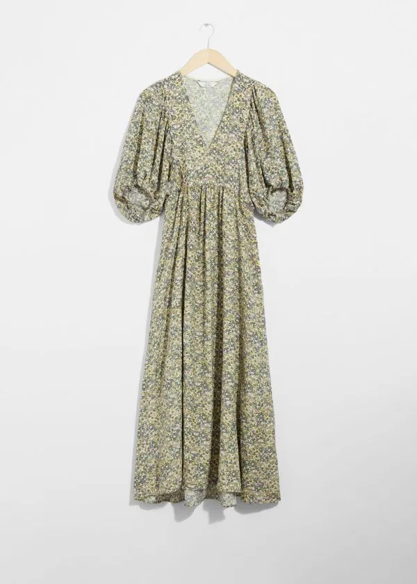 and Other Stories PuffSleeve Maxi Dress Green Florals Women Dresses