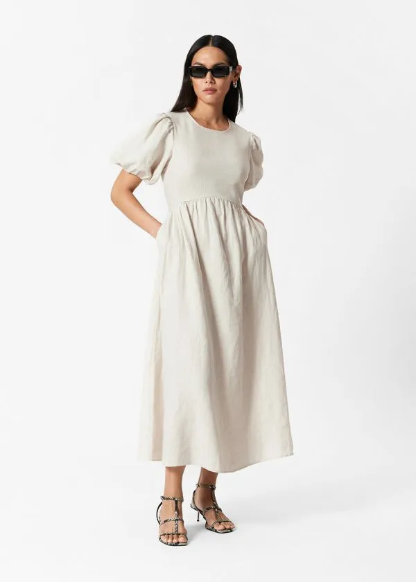 and Other Stories PuffSleeve Midi Dress Beige Women Dresses