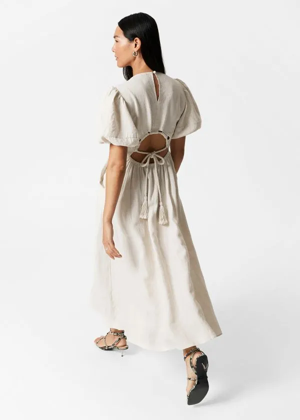 and Other Stories PuffSleeve Midi Dress Beige Women Dresses
