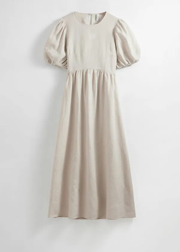 and Other Stories PuffSleeve Midi Dress Beige Women Dresses