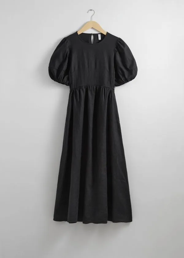 and Other Stories PuffSleeve Midi Dress Black Women Dresses