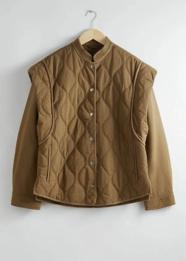 and Other Stories Quilted ExtendedShoulder Jacket Dark Beige Women Jackets and Coats