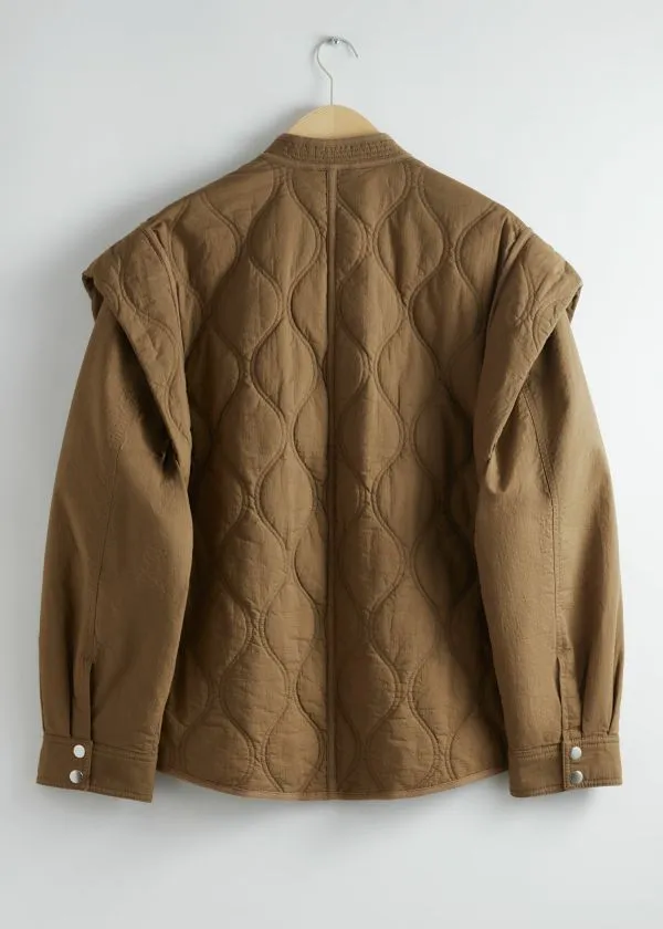 and Other Stories Quilted ExtendedShoulder Jacket Dark Beige Women Jackets and Coats
