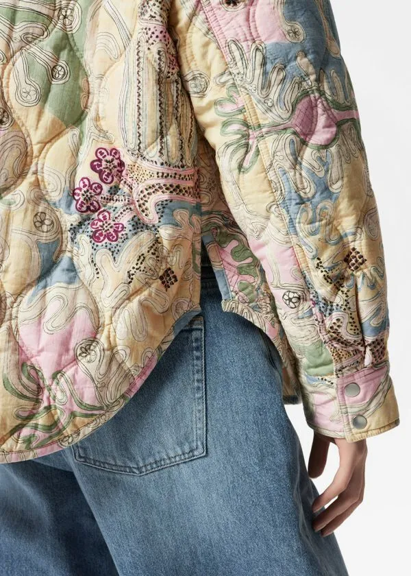 and Other Stories Quilted StandCollar Jacket Beige Paisley Pattern Women Jackets and Coats