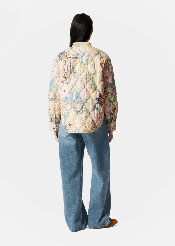 and Other Stories Quilted StandCollar Jacket Beige Paisley Pattern Women Jackets and Coats