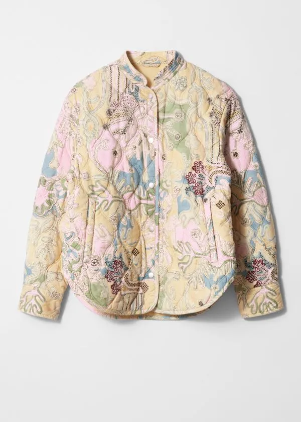 and Other Stories Quilted StandCollar Jacket Beige Paisley Pattern Women Jackets and Coats