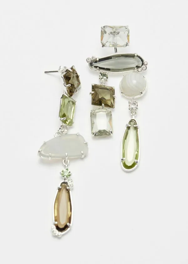 and Other Stories Rainbow Rhinestone Hanging Earrings Silver Women Earrings