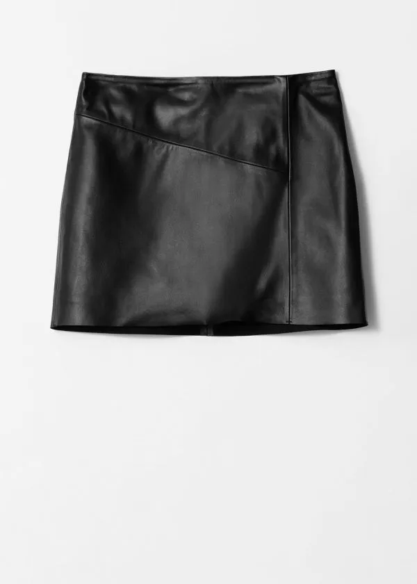 and Other Stories RawEdge Leather Mini Skirt Black Women Skirts