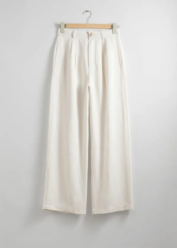 and Other Stories Relaxed Breezy Trousers Cream Women Trousers