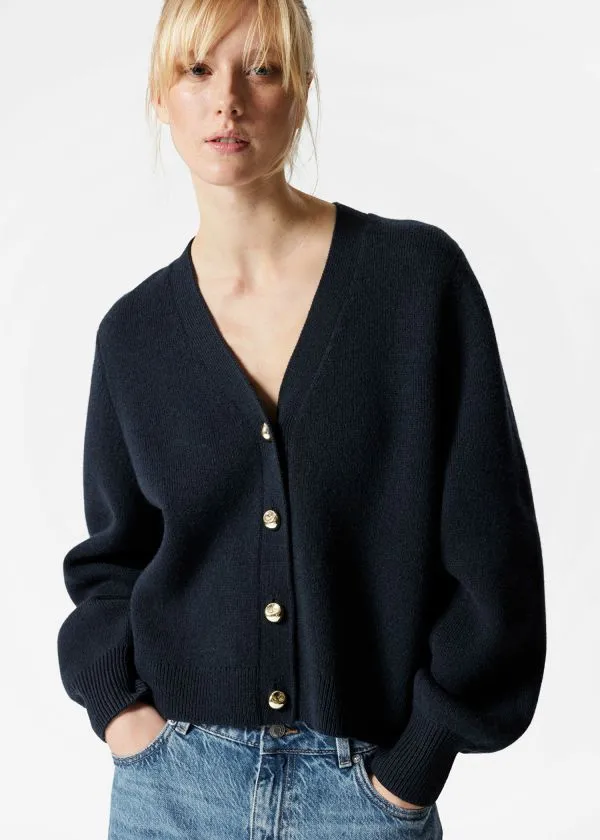 and Other Stories Relaxed Knit Cardigan Dark Blue Women Cardigans