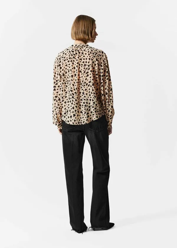 and Other Stories Relaxed Silk Blouse Beige Heart Pattern Women Blouses and Shirts