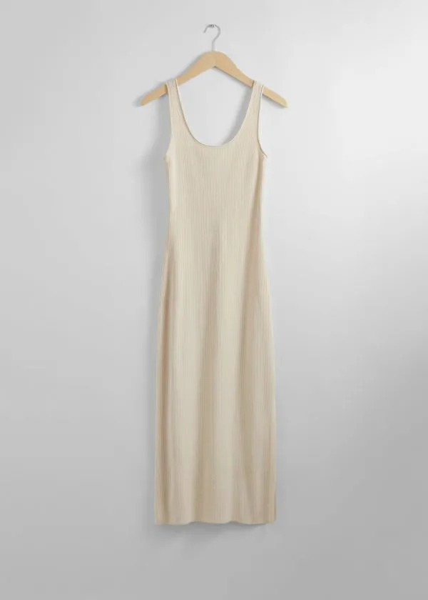 and Other Stories RibKnit Tank Midi Dress Ivory Women Dresses