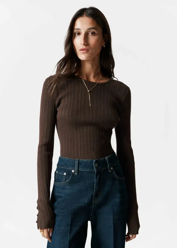 and Other Stories RibKnit Top Dark Brown Women Knitwear