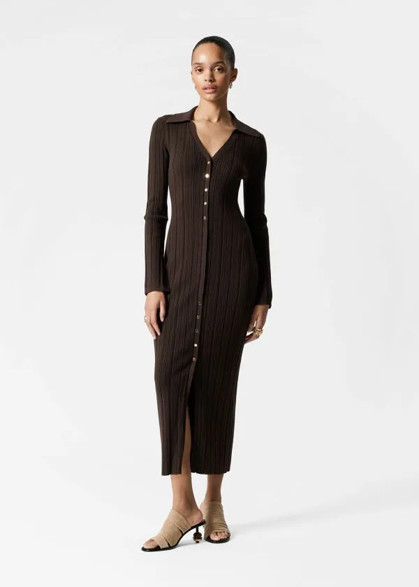 and Other Stories RibKnit Wool Maxi Dress Brown Women Dresses