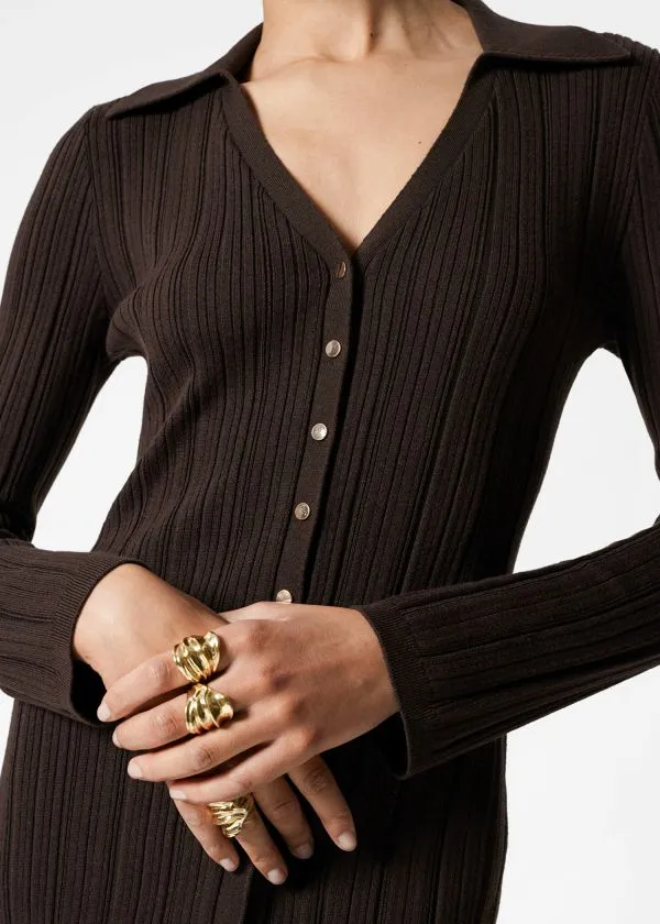 and Other Stories RibKnit Wool Maxi Dress Brown Women Dresses