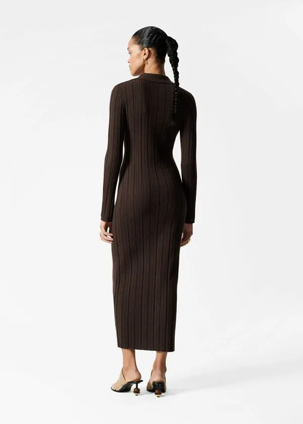 and Other Stories RibKnit Wool Maxi Dress Brown Women Dresses