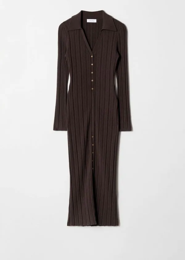 and Other Stories RibKnit Wool Maxi Dress Brown Women Dresses
