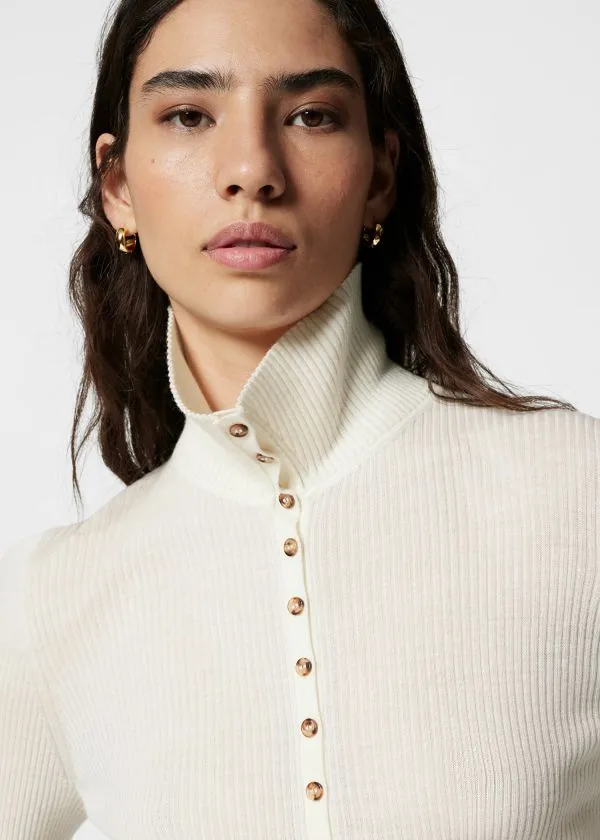 and Other Stories Ribbed ButtonDetail Top Cream Women Tops and Tshirts