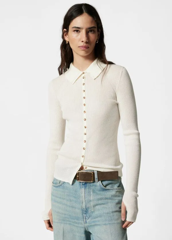 and Other Stories Ribbed ButtonDetail Top Cream Women Tops and Tshirts