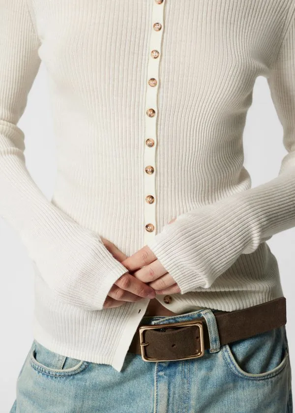 and Other Stories Ribbed ButtonDetail Top Cream Women Tops and Tshirts