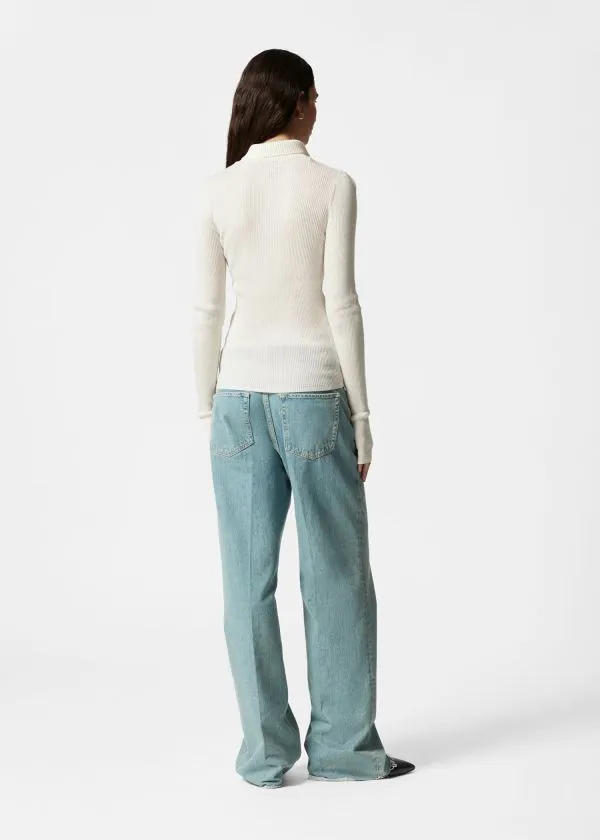 and Other Stories Ribbed ButtonDetail Top Cream Women Tops and Tshirts