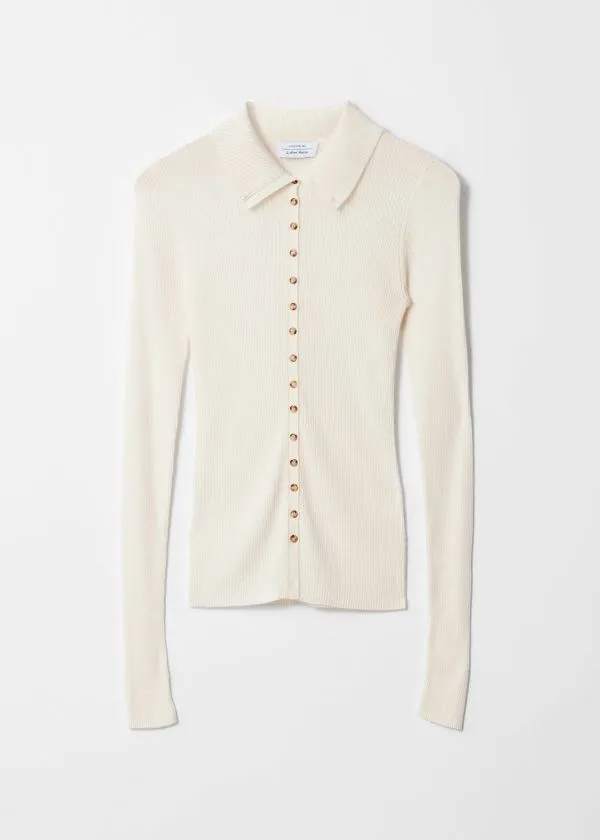 and Other Stories Ribbed ButtonDetail Top Cream Women Tops and Tshirts