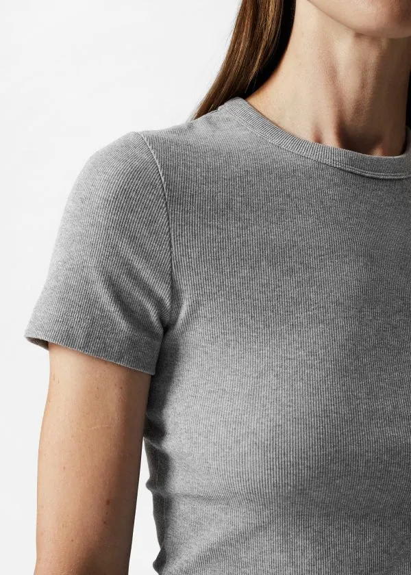 and Other Stories Ribbed Cropped TShirt Grey Melange Women Tops and Tshirts