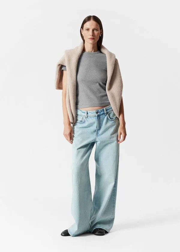 and Other Stories Ribbed Cropped TShirt Grey Melange Women Tops and Tshirts