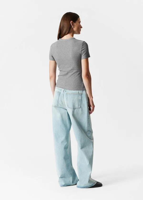 and Other Stories Ribbed Cropped TShirt Grey Melange Women Tops and Tshirts
