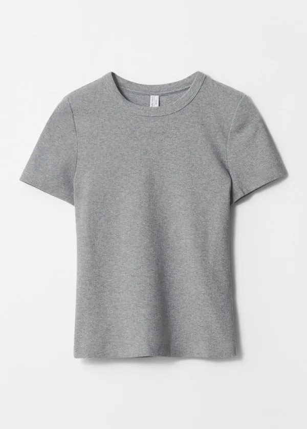 and Other Stories Ribbed Cropped TShirt Grey Melange Women Tops and Tshirts