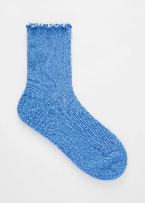 and Other Stories Ribbed Frill Socks Blue Women Socks and Tights