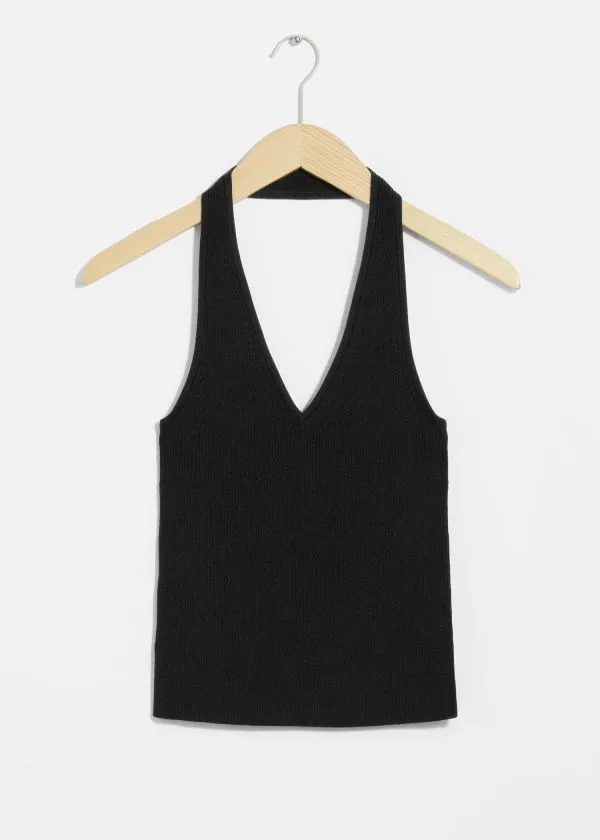 and Other Stories Ribbed Halterneck Top Black Women Tops and Tshirts