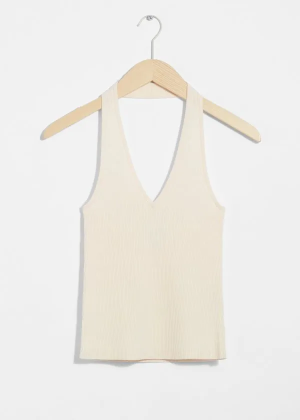 and Other Stories Ribbed Halterneck Top White Women Tops and Tshirts
