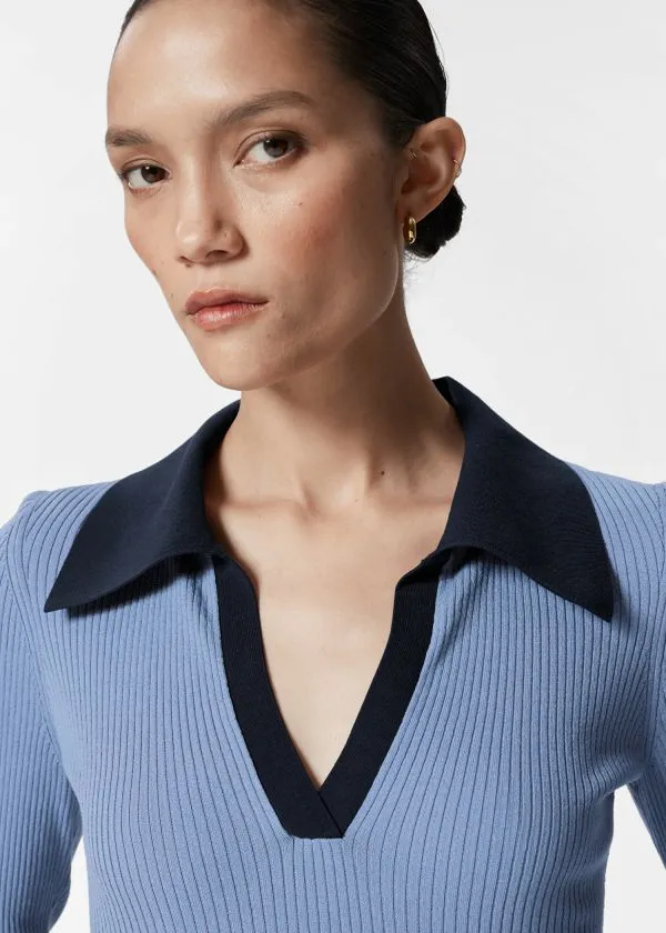 and Other Stories Ribbed Polo Top Blue Women Tops and Tshirts