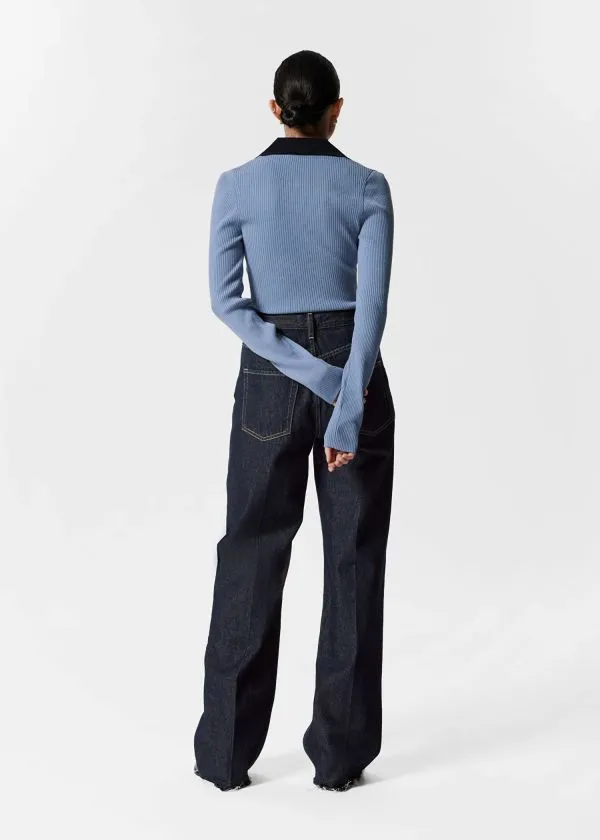 and Other Stories Ribbed Polo Top Blue Women Tops and Tshirts