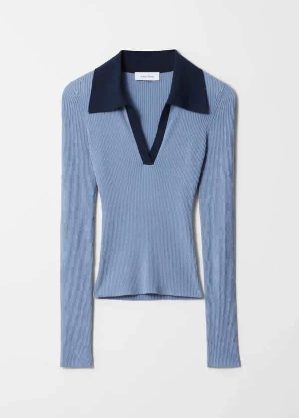 and Other Stories Ribbed Polo Top Blue Women Tops and Tshirts