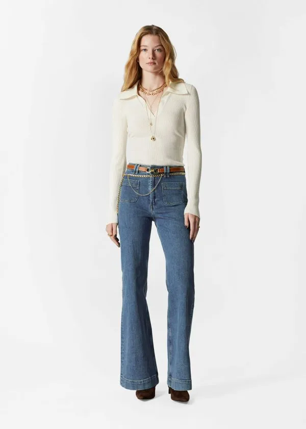 and Other Stories Ribbed Polo Top Ivory Women Tops and Tshirts