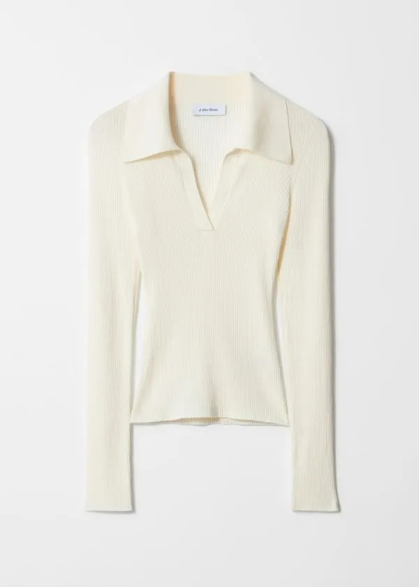 and Other Stories Ribbed Polo Top Ivory Women Tops and Tshirts