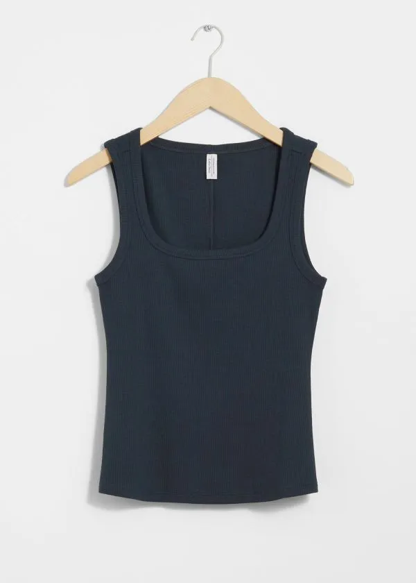 and Other Stories Ribbed Tank Top Navy Women Tops and Tshirts