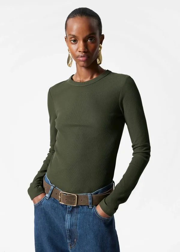 and Other Stories Ribbed Top Dark Green Women Tops and Tshirts