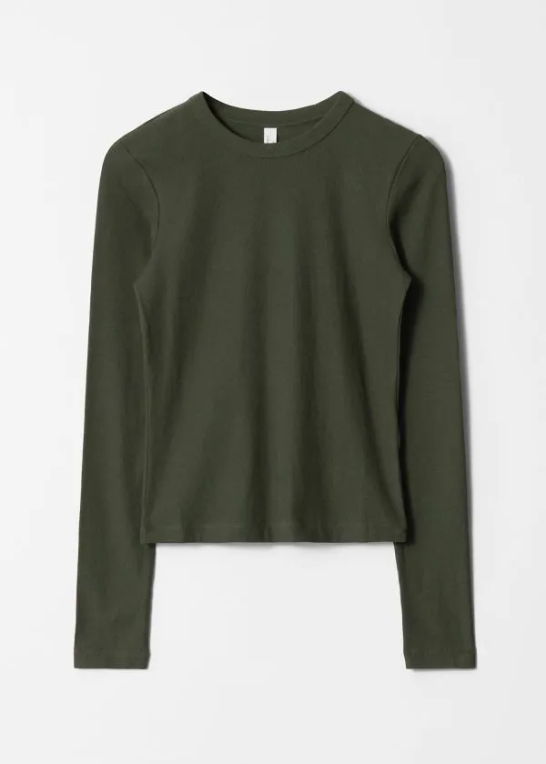 and Other Stories Ribbed Top Dark Green Women Tops and Tshirts