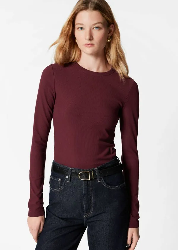 and Other Stories Ribbed Top Dark Red Women Tops and Tshirts