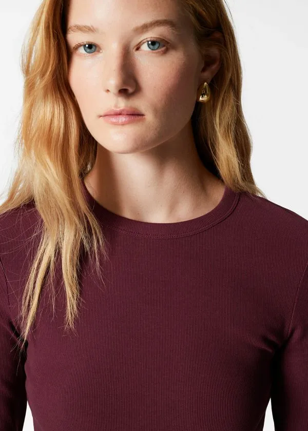 and Other Stories Ribbed Top Dark Red Women Tops and Tshirts