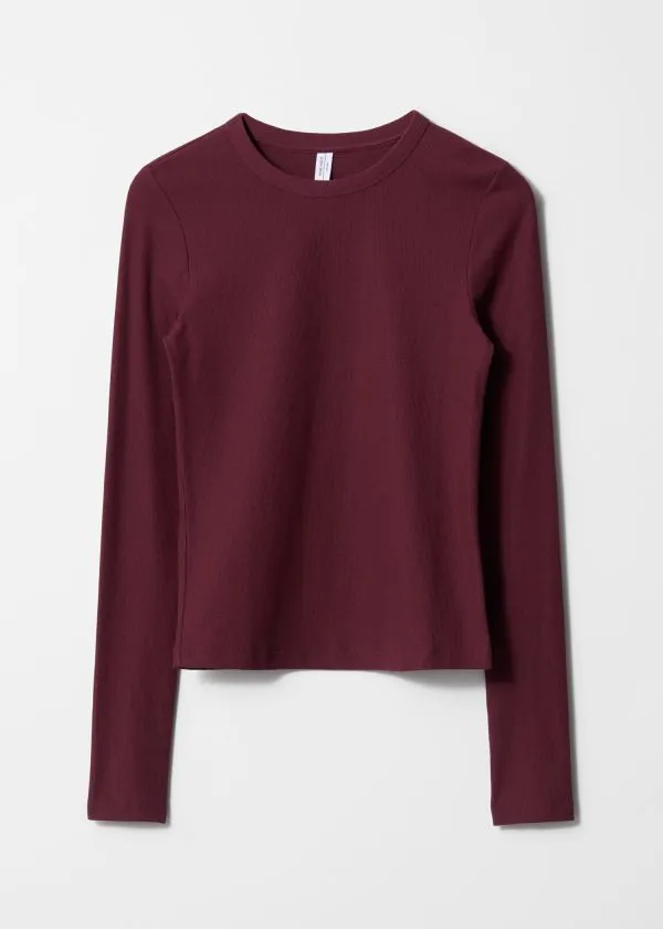 and Other Stories Ribbed Top Dark Red Women Tops and Tshirts