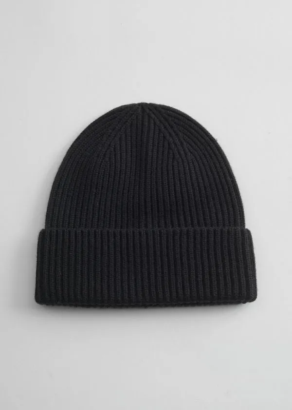 and Other Stories Ribbed Wool Beanie Black Women Headwear
