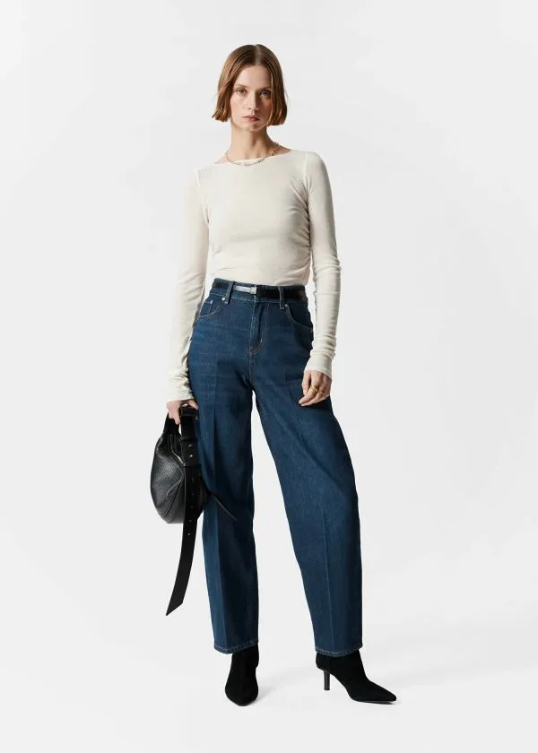 and Other Stories Ruched Boatneck Top Cream White Women Tops and Tshirts